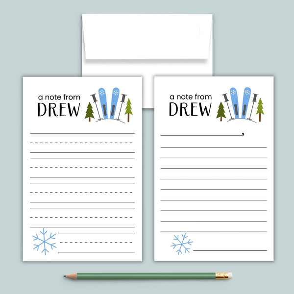 Snow Skiing - Personalized Lined Letter Template - The Note House