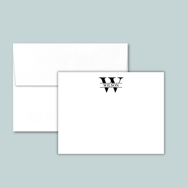 Split Monogram - Personalized Flat Note Card - The Note House