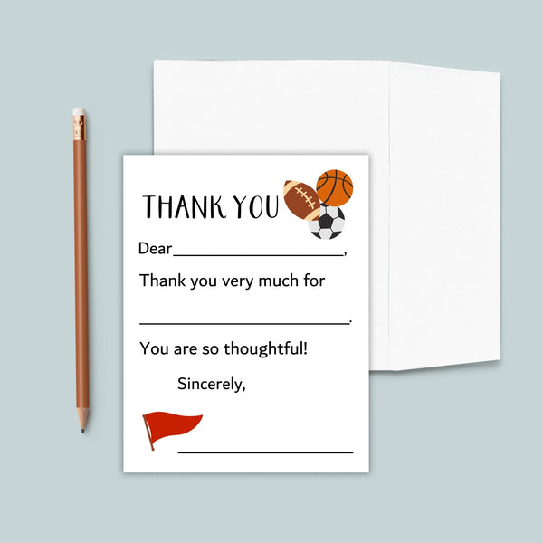 Sports - Personalized Fill - in - the - Blank Thank You Cards - The Note House