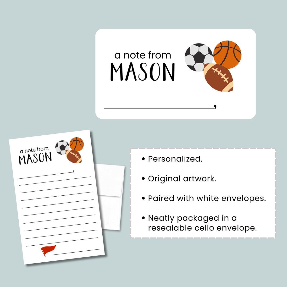 Sports - Personalized Lined Letter Template - The Note House