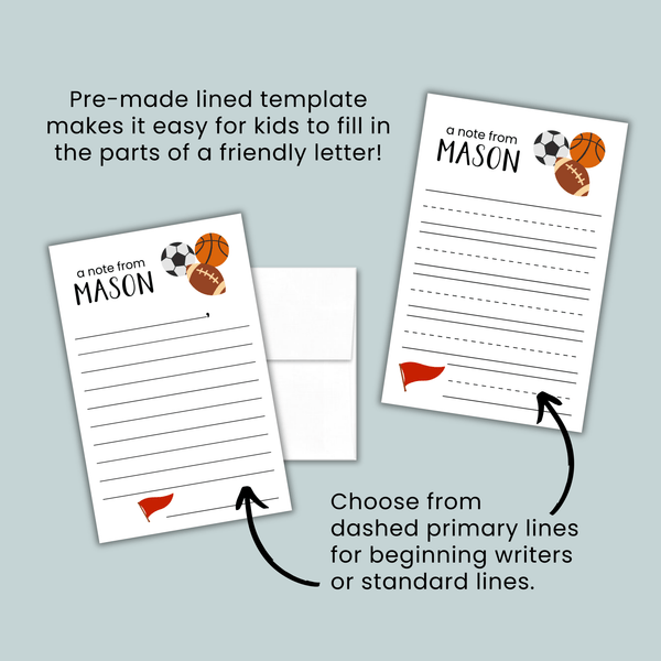 Sports - Personalized Lined Letter Template - The Note House