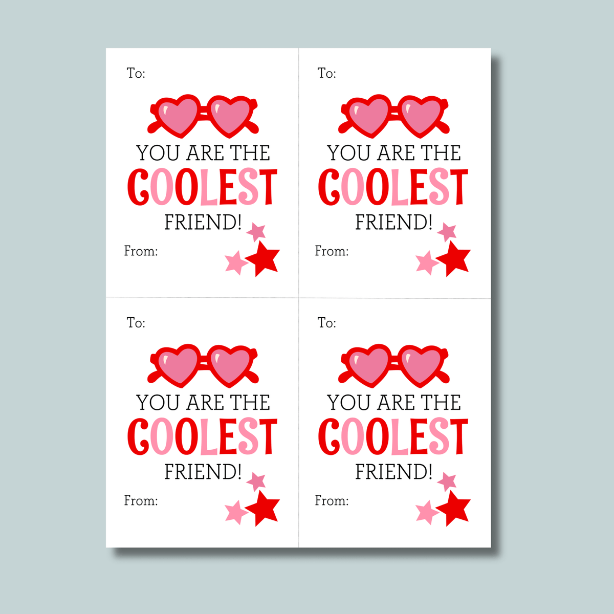 Sunglasses - Classroom Valentine's Day Cards - Printable Instant Download - The Note House