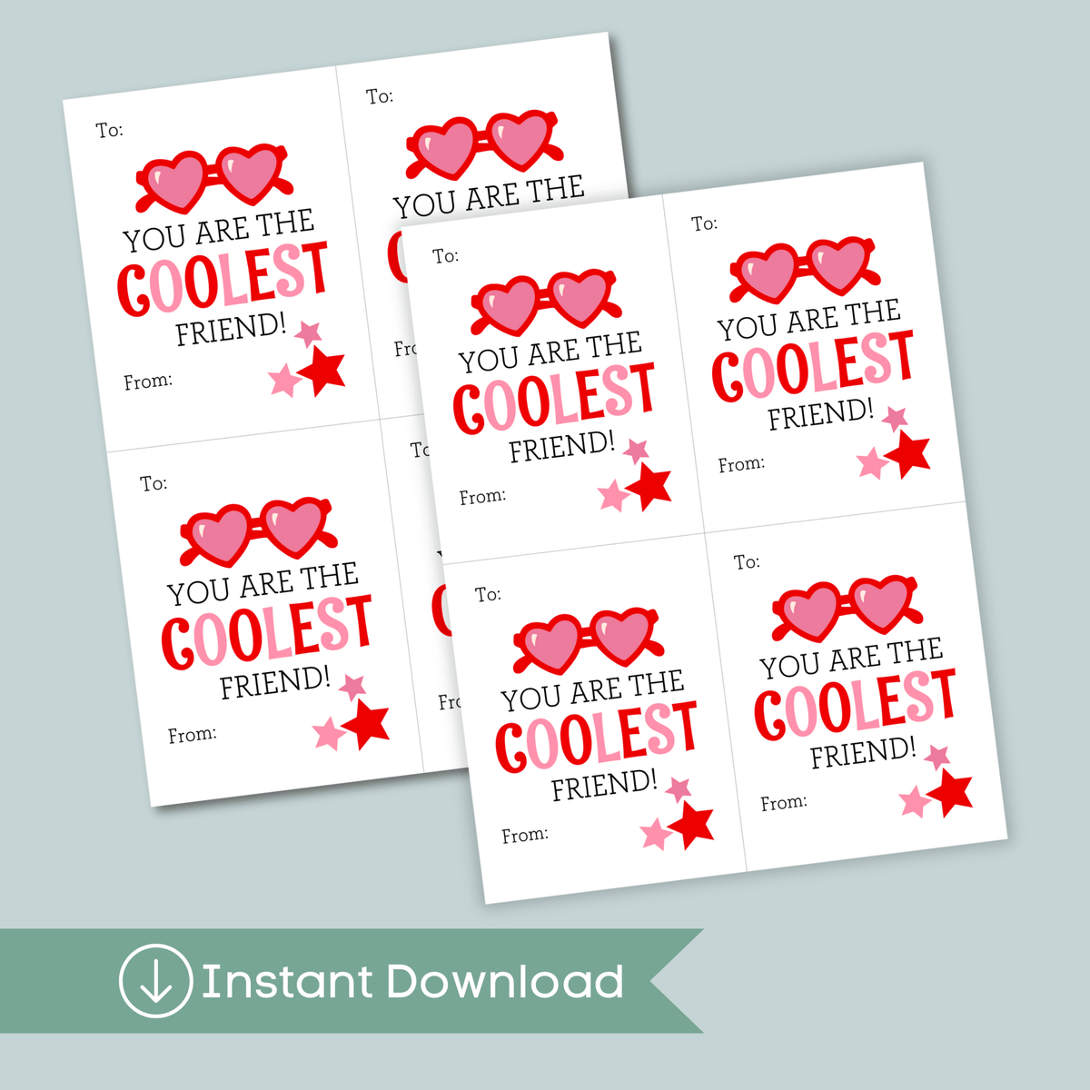 Sunglasses - Classroom Valentine's Day Cards - Printable Instant Download - The Note House