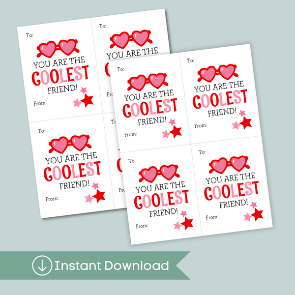 Sunglasses - Classroom Valentine's Day Cards - Printable Instant Download - The Note House