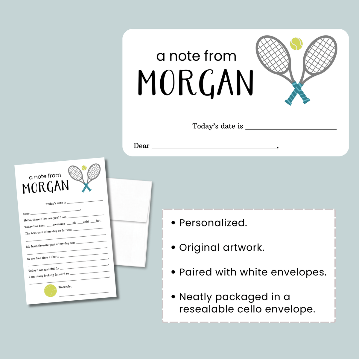 Tennis - Personalized Fill - in Letter Template - The Note House