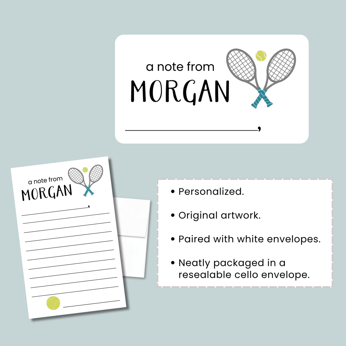 Tennis - Personalized Lined Letter Template - The Note House