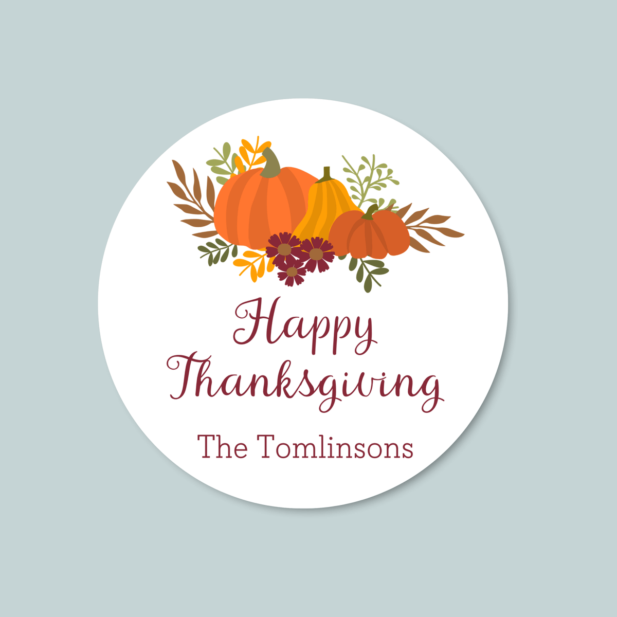 Thanksgiving Pumpkins - Personalized Round Gift Sticker - The Note House