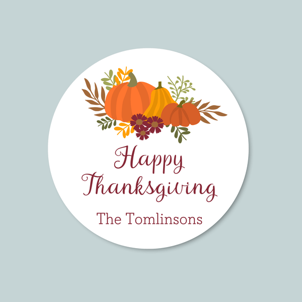 Thanksgiving Pumpkins - Personalized Round Gift Sticker - The Note House