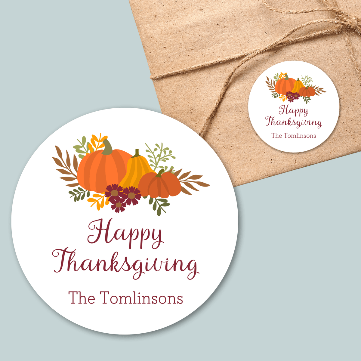 Thanksgiving Pumpkins - Personalized Round Gift Sticker - The Note House