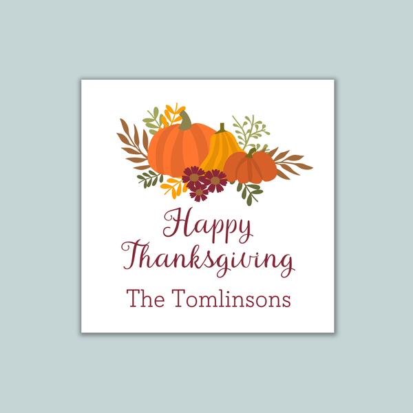 Thanksgiving Pumpkins - Personalized Square Gift Sticker - The Note House