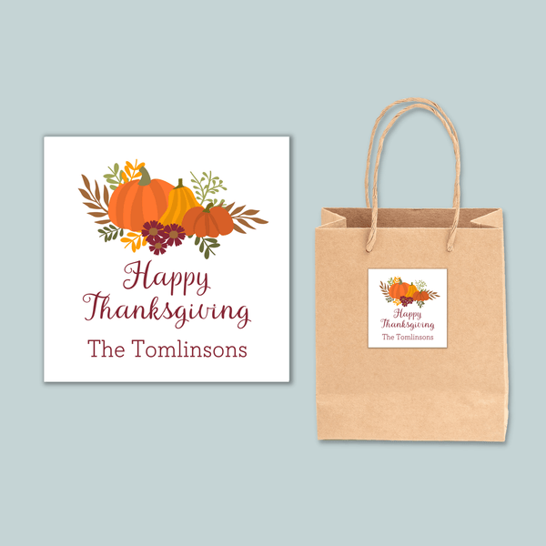 Thanksgiving Pumpkins - Personalized Square Gift Sticker - The Note House