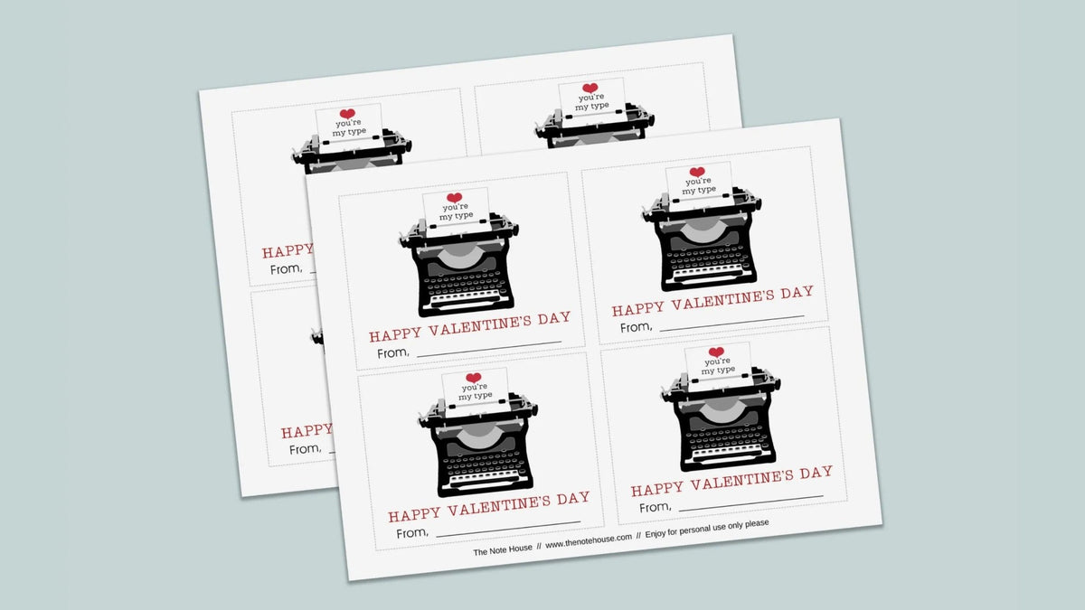 Typewriter - Classroom Valentine's Day Cards - Printable Instant Download - The Note House