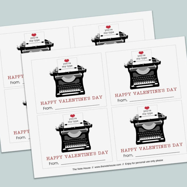 Typewriter - Classroom Valentine's Day Cards - Printable Instant Download - The Note House