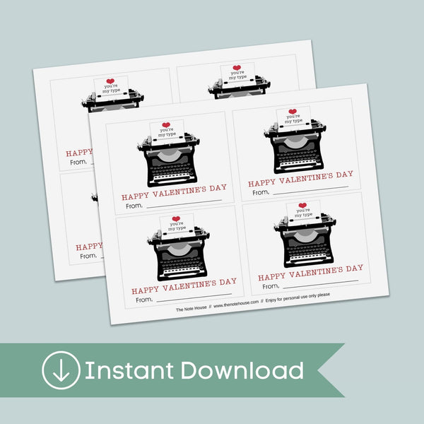Typewriter - Classroom Valentine's Day Cards - Printable Instant Download - The Note House