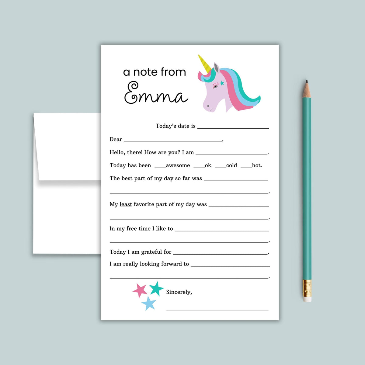 Unicorn - Personalized Fill - in Letter Template - The Note House