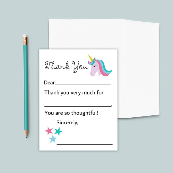 Unicorn - Personalized Fill - in - the - Blank Thank You Cards - The Note House