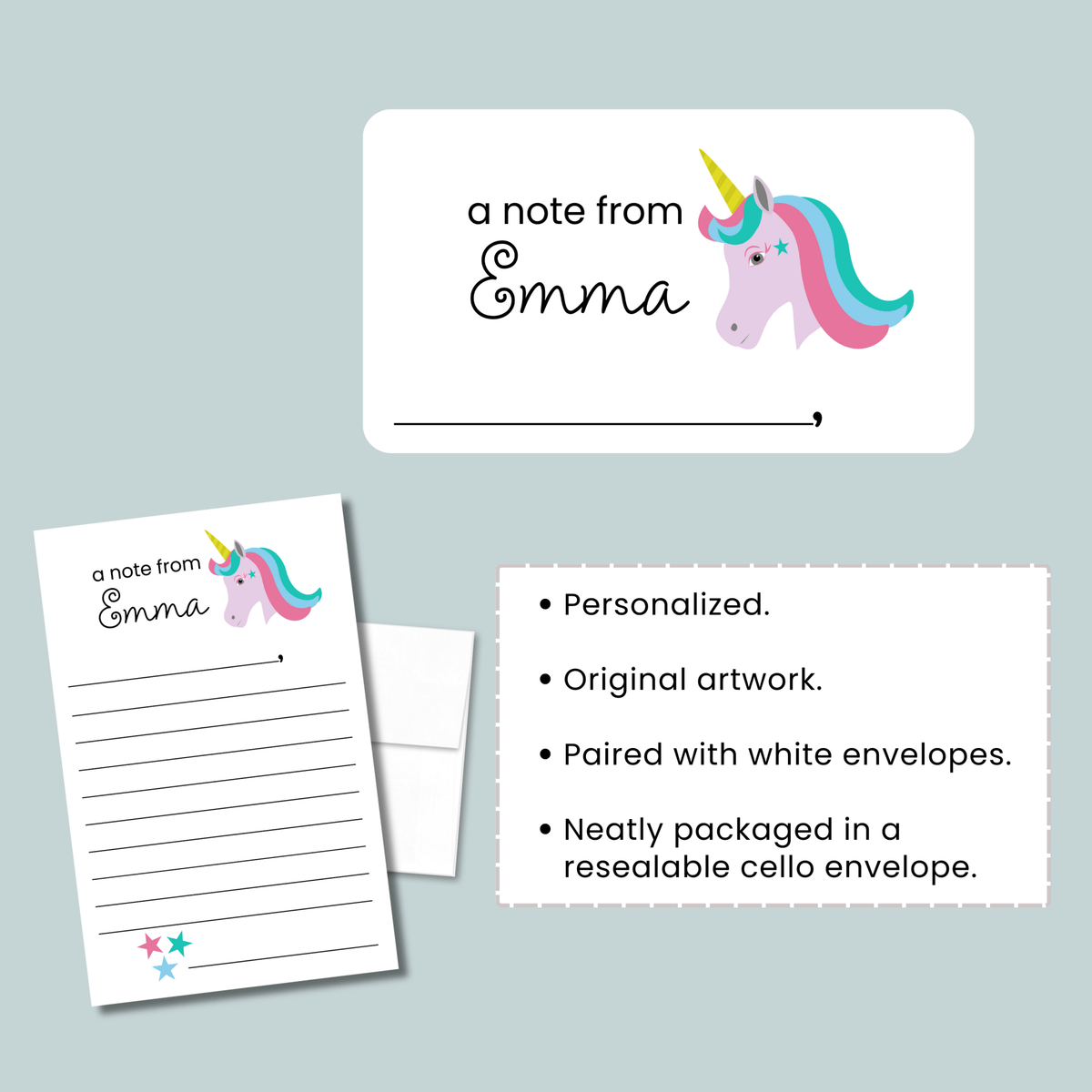 Unicorn - Personalized Lined Letter Template - The Note House