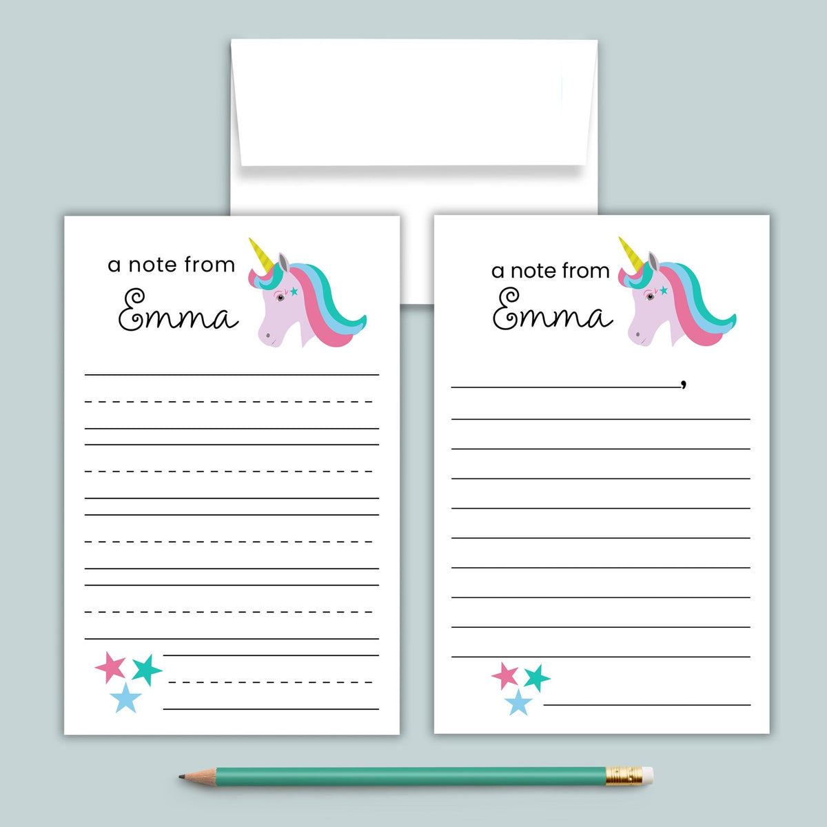 Unicorn - Personalized Lined Letter Template - The Note House