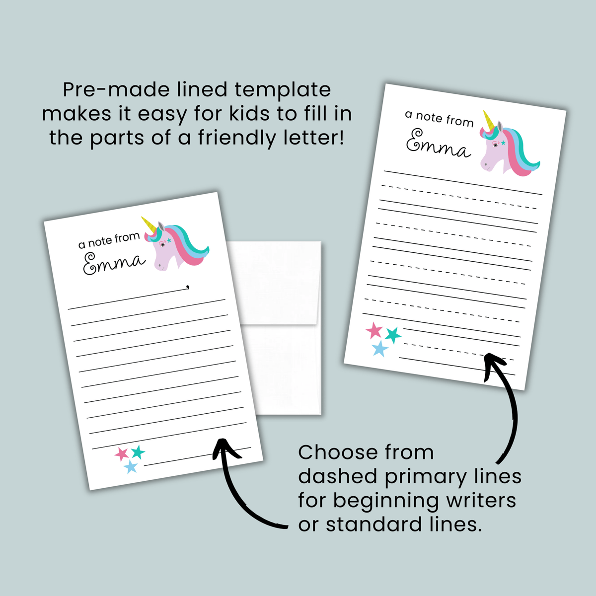Unicorn - Personalized Lined Letter Template - The Note House