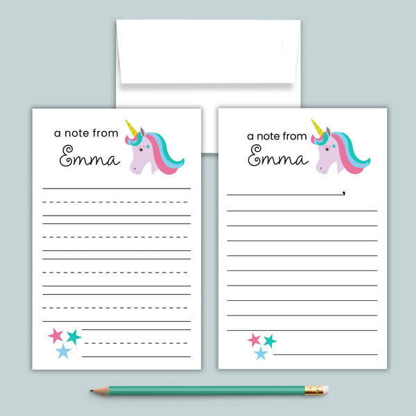 Unicorn Rainbow - Personalized Lined Letter Template - The Note House