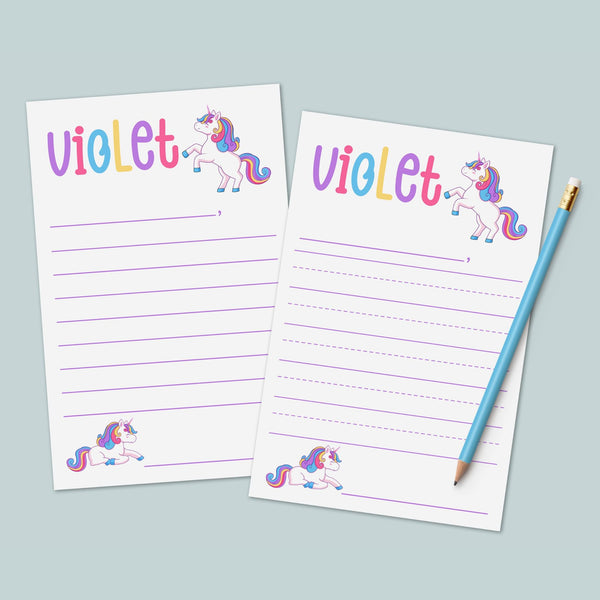 Unicorn Rainbow - Personalized Lined Letter Writing Stationery - The Note House