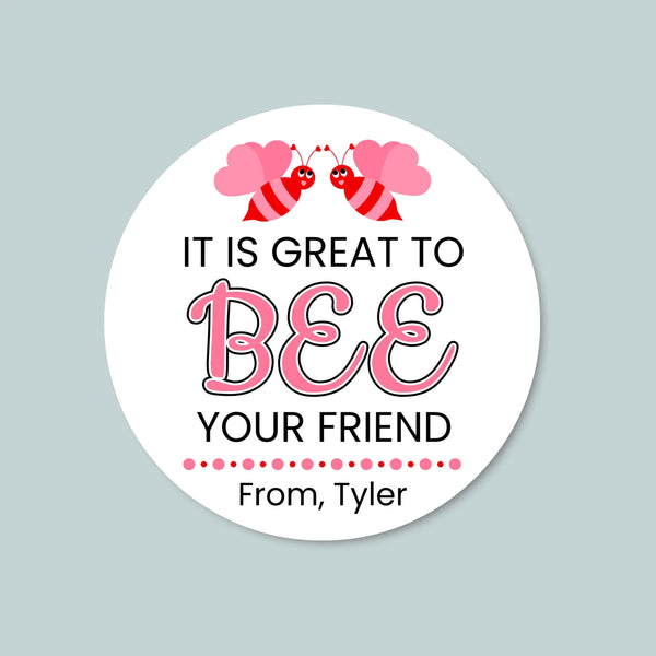 Valentine's Day Bee - Personalized Round Gift Sticker - The Note House