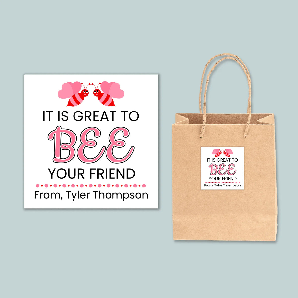 Valentine's Day Bee - Personalized Square Gift Sticker - The Note House