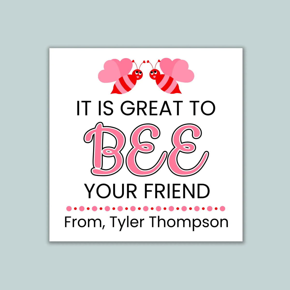 Valentine's Day Bee - Personalized Square Gift Sticker - The Note House