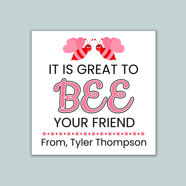 Valentine's Day Bee - Personalized Square Gift Sticker - The Note House