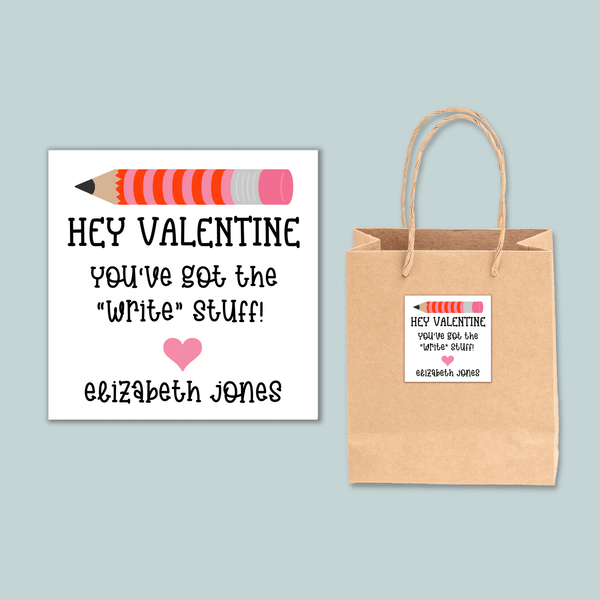 Valentine's Day Pencil - Personalized Square Gift Sticker - The Note House