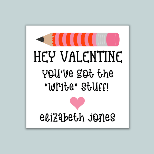 Valentine's Day Pencil - Personalized Square Gift Sticker - The Note House