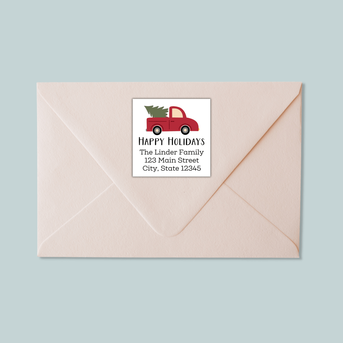 Vintage Truck and Christmas Tree - Square Address Label - The Note House