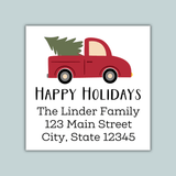 Vintage Truck and Christmas Tree - Square Address Label - The Note House