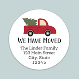 Vintage Truck and Christmas Tree - We've Moved Round Address Label - The Note House