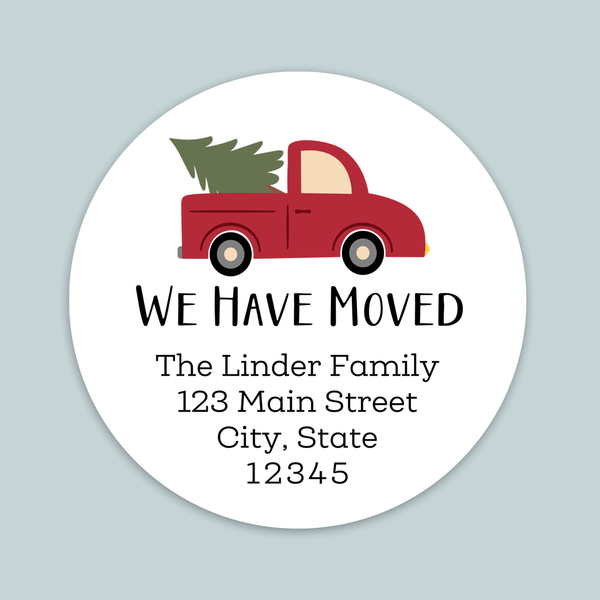 Vintage Truck and Christmas Tree - We've Moved Round Address Label - The Note House