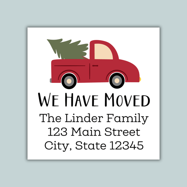 Vintage Truck and Christmas Tree - We've Moved Square Address Label - The Note House