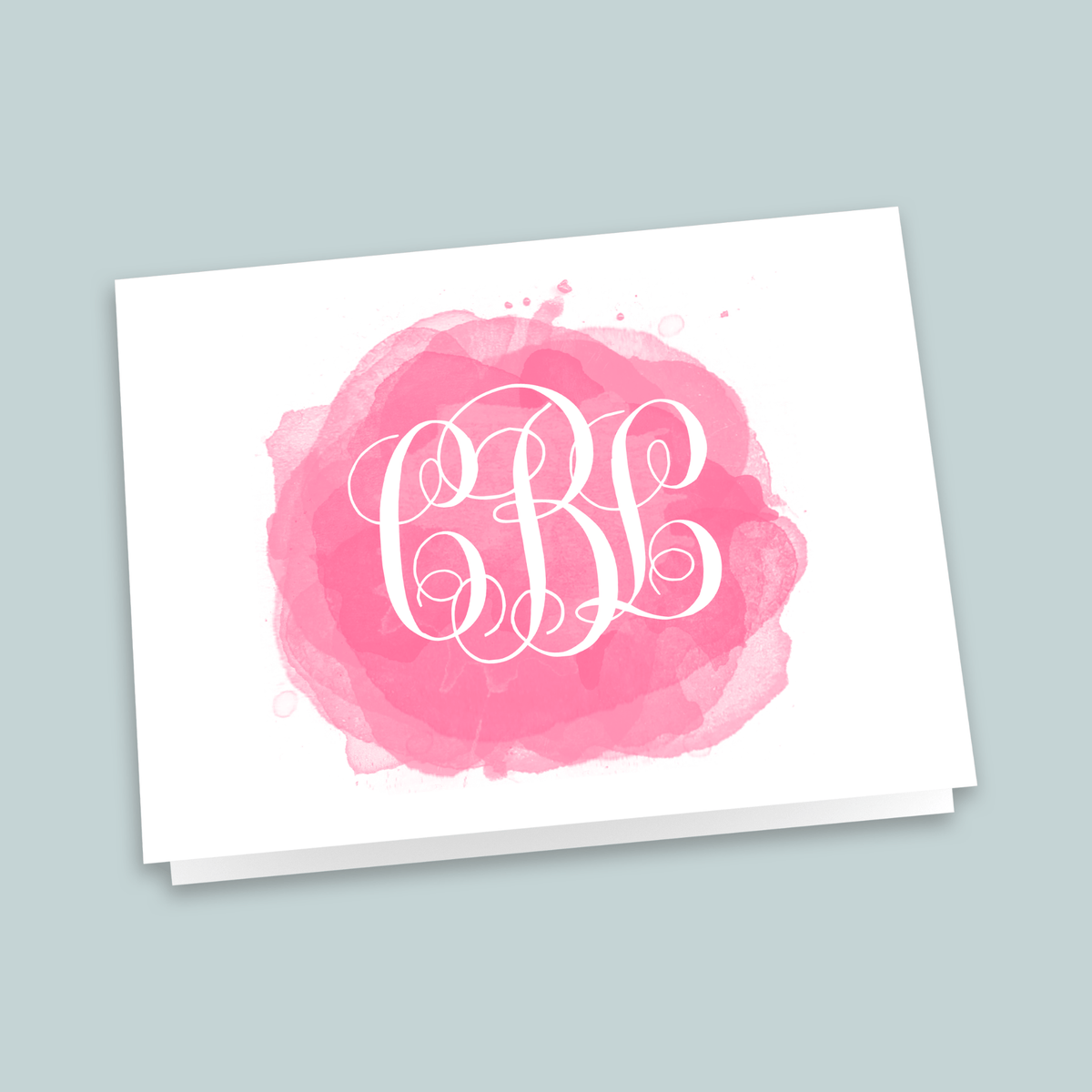 Watercolor Splash Interlocking Monogram - Personalized Folded Note Card - The Note House