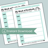 Weekly Gratitude Journal Chart for Kids - Printable Instant Download - The Note House