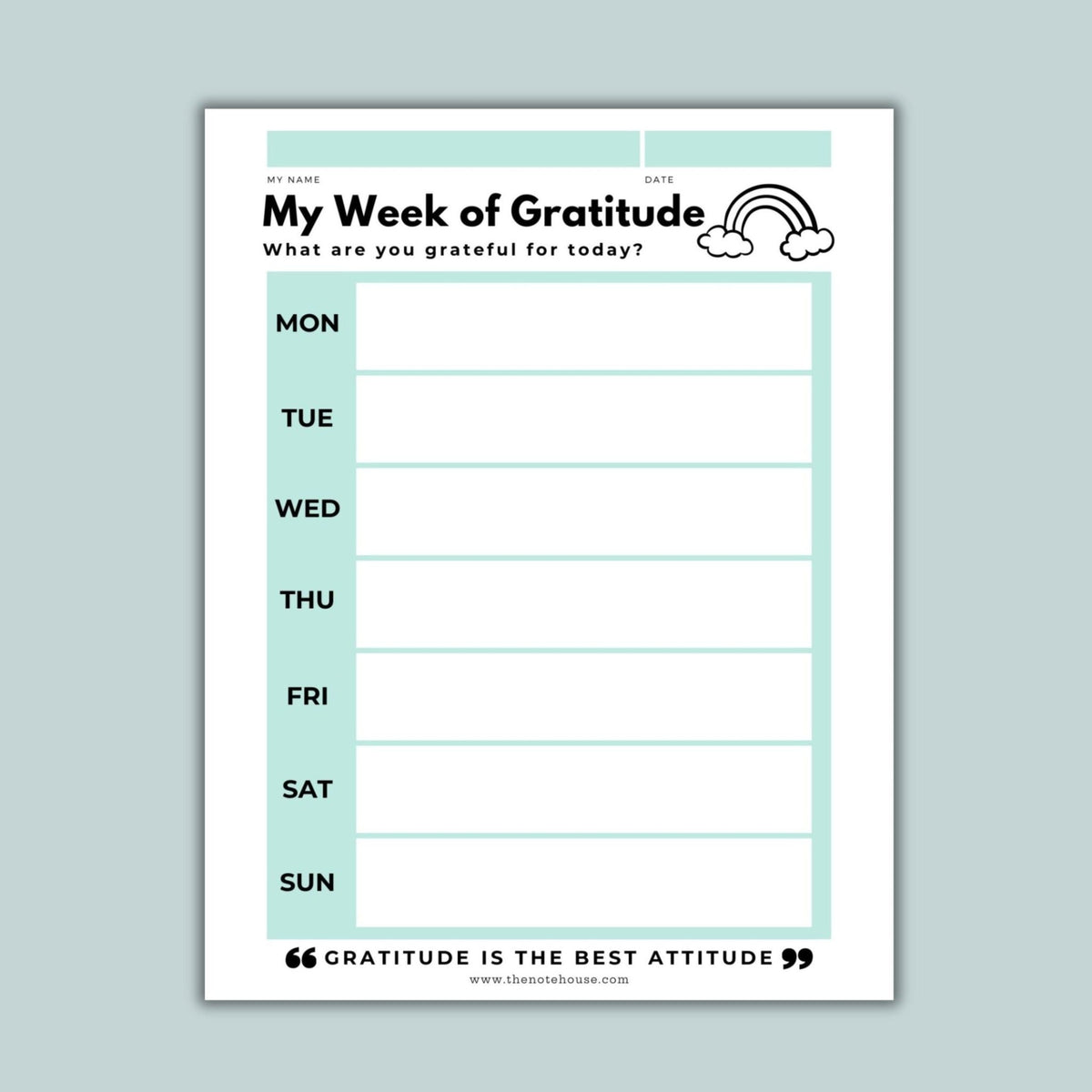 Weekly Gratitude Journal Chart for Kids - Printable Instant Download - The Note House