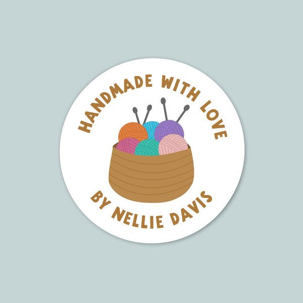 Yarn Basket - Personalized Round Handmade with Love Gift Sticker - The Note House