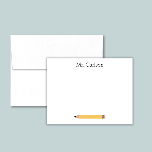 Yellow Pencil - Personalized Flat Note Card - The Note House