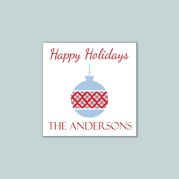 Argyle Christmas Ornament - Personalized Square Gift Sticker - The Note House