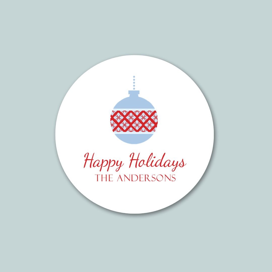 Argyle Ornament - Personalized Round Gift Sticker - The Note House