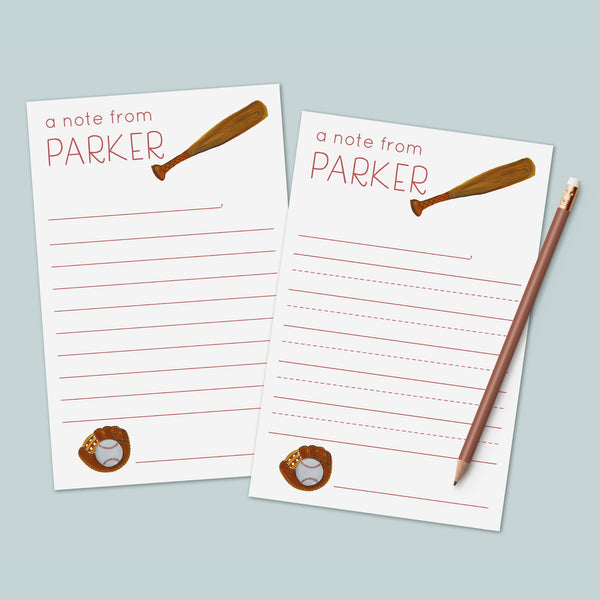 Baseball and Softball - Personalized Lined Letter Writing Stationery - The Note House