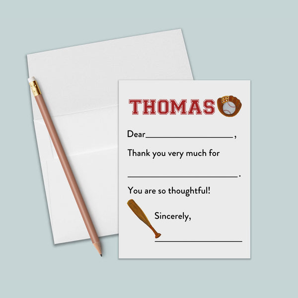 Baseball - Personalized Fill-in-the-Blank Thank You Cards - The Note House