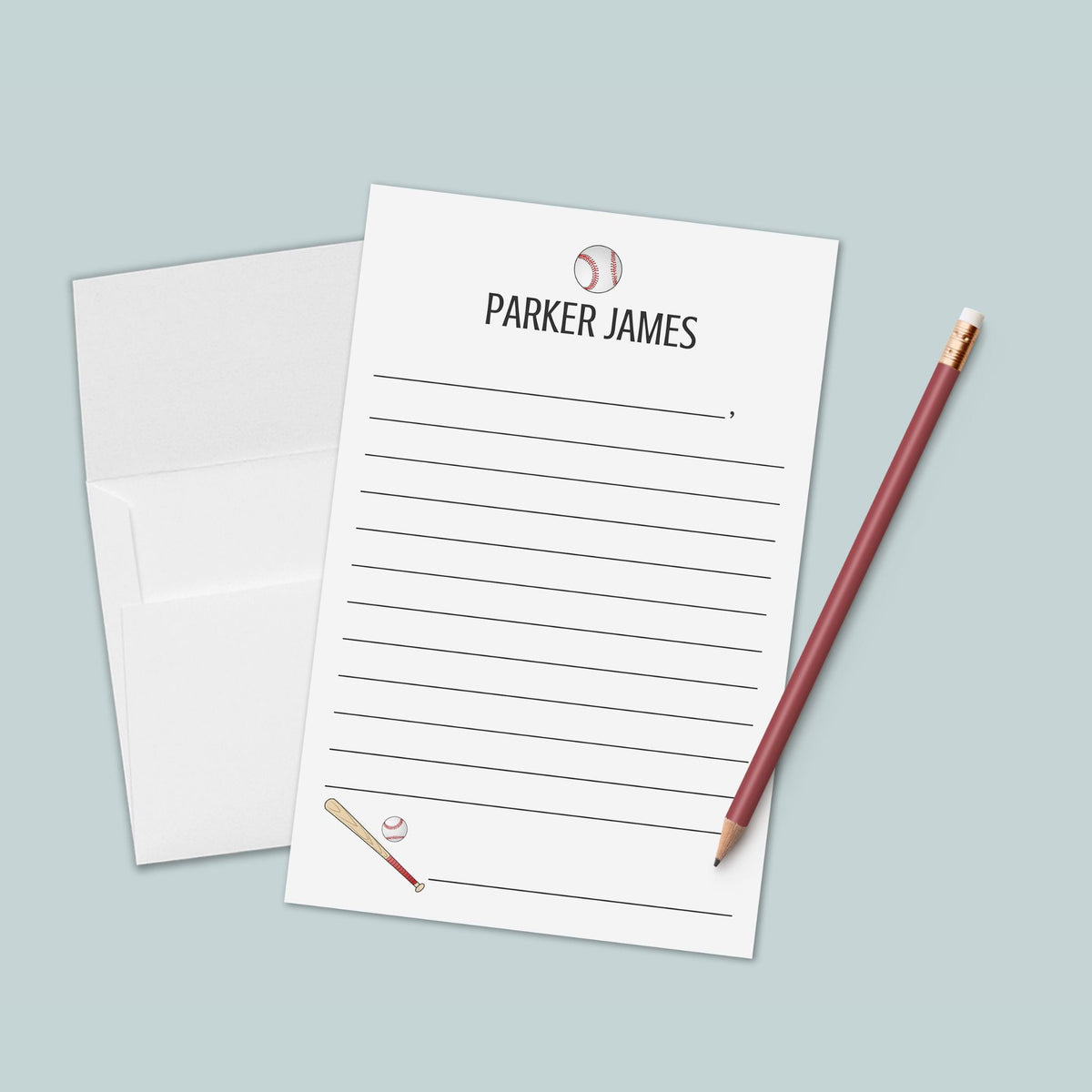 Baseball Sport- Personalized Lined Letter Writing Stationery - The Note House