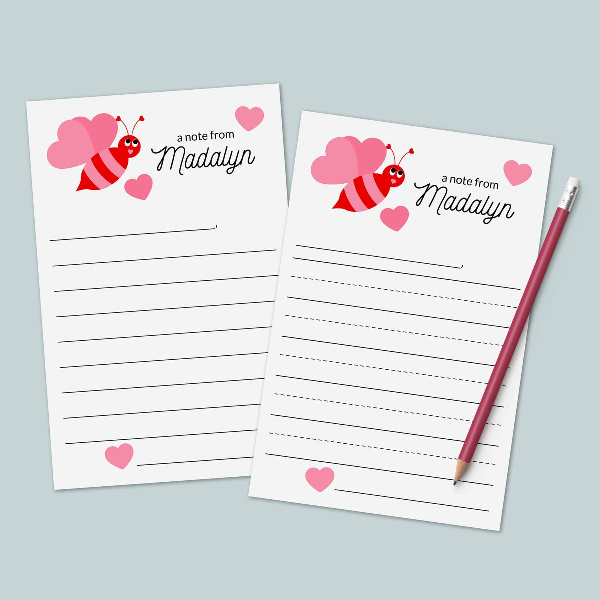 Bee Mine Valentine - Personalized Lined Letter Writing Stationery - The Note House