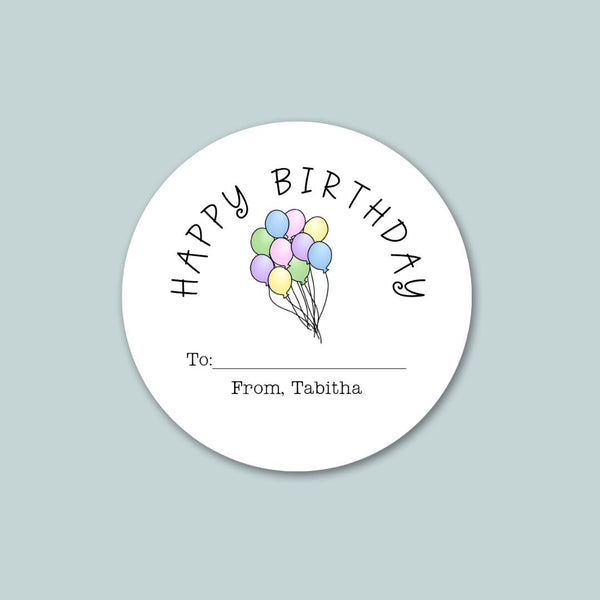 Birthday Balloons Pastel - Personalized Round Gift Sticker - The Note House
