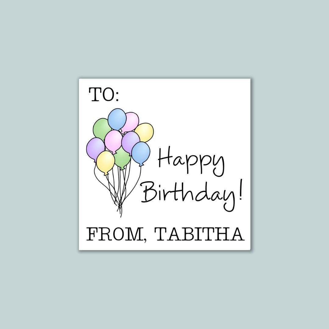 Birthday Balloons Pastel - Personalized Square Gift Sticker - The Note House