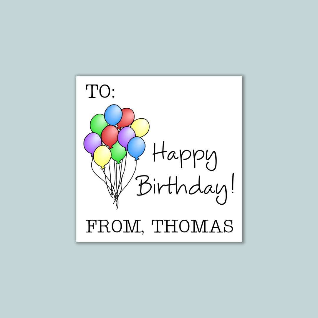 Birthday Balloons - Personalized Square Gift Sticker - The Note House